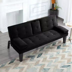 MAYEERTY 65 Futon Sleeper Sofa Bed with Cup Holders & 3-Position Adjustable Backrest