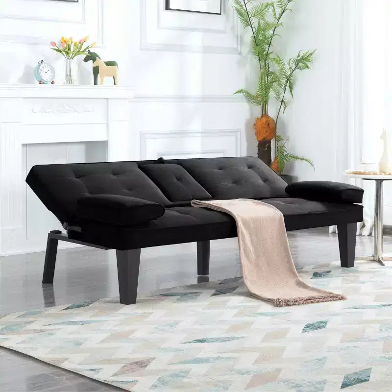 MAYEERTY 65 Divano Letto Futon con Portabicchieri e Schienale Regolabile in 3 Posizioni