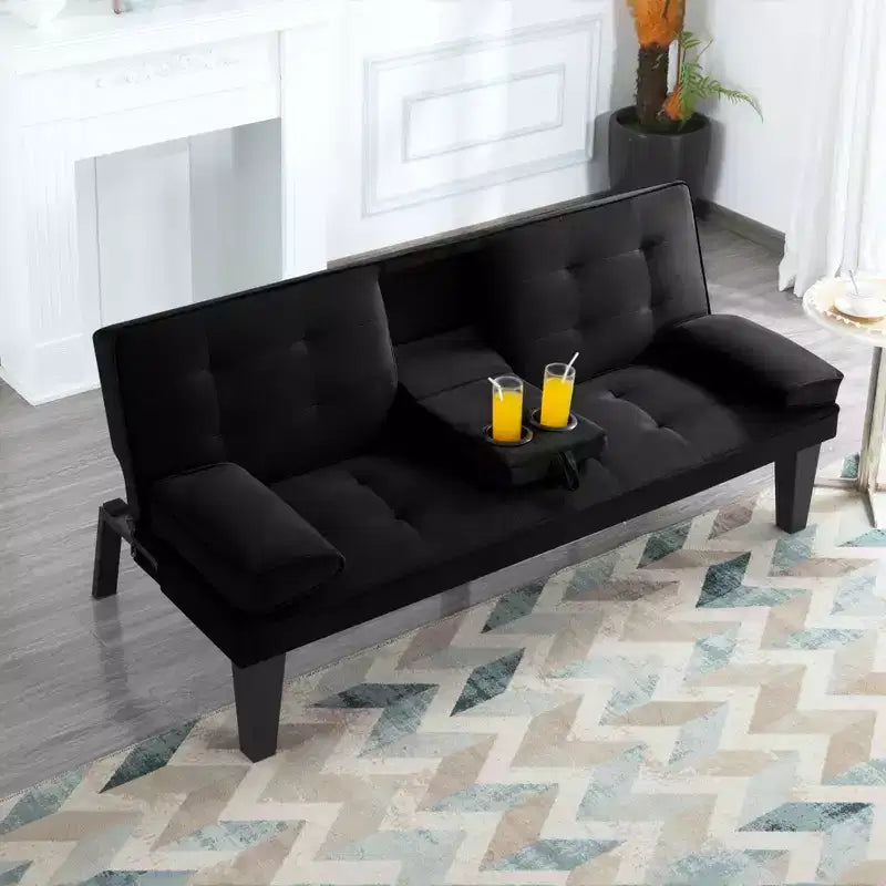 MAYEERTY 65 Divano Letto Futon con Portabicchieri e Schienale Regolabile in 3 Posizioni