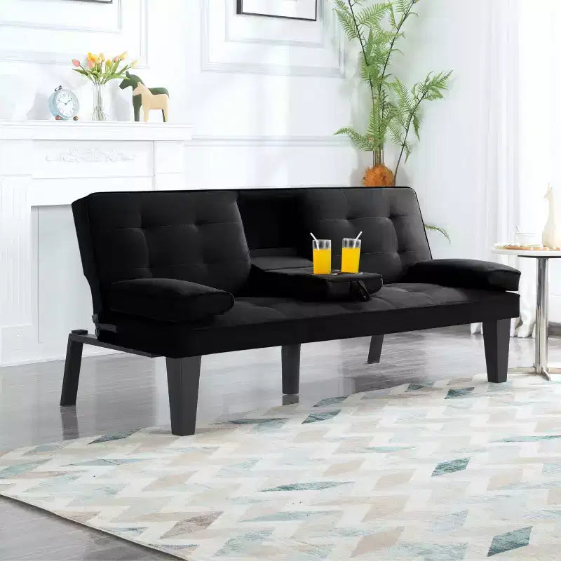 MAYEERTY 65 Divano Letto Futon con Portabicchieri e Schienale Regolabile in 3 Posizioni