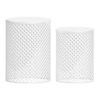 NAYSAYE Patio End Table Set of 2 Round Metal Mesh Design End Tables for Patio Deck Garden Poolside, White, 14.5*14.5*19.25