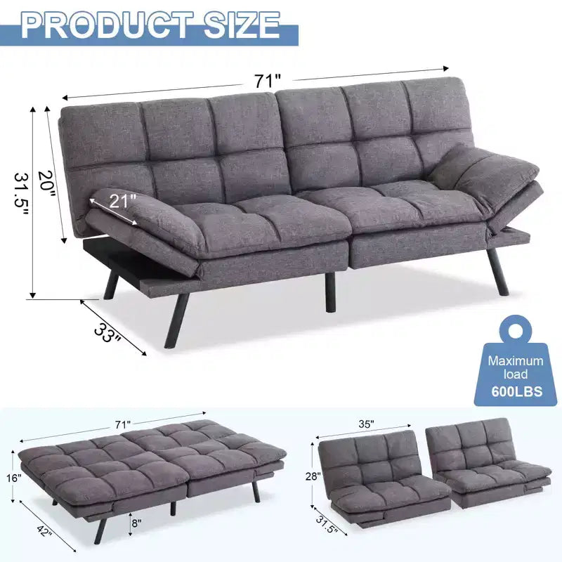 Canapé convertible en similicuir Dyonery 71, canapé futon en mousse à mémoire de forme, petit canapé-lit moderne à dossier divisé pour salon
