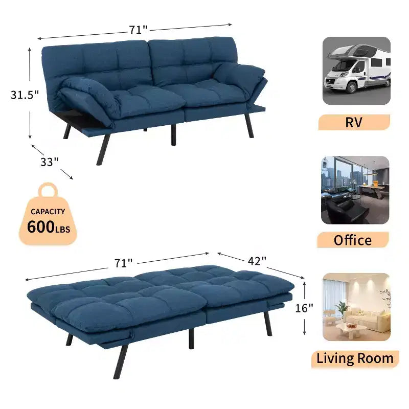 Dyonery 71, divano letto in ecopelle convertibile, futon letto in memory foam, divano letto moderno piccolo con schienale sdoppiato per soggiorno