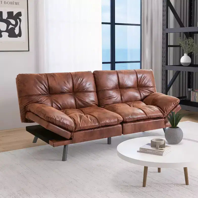 Dyonery 71, divano letto in ecopelle convertibile, futon letto in memory foam, divano letto moderno piccolo con schienale sdoppiato per soggiorno
