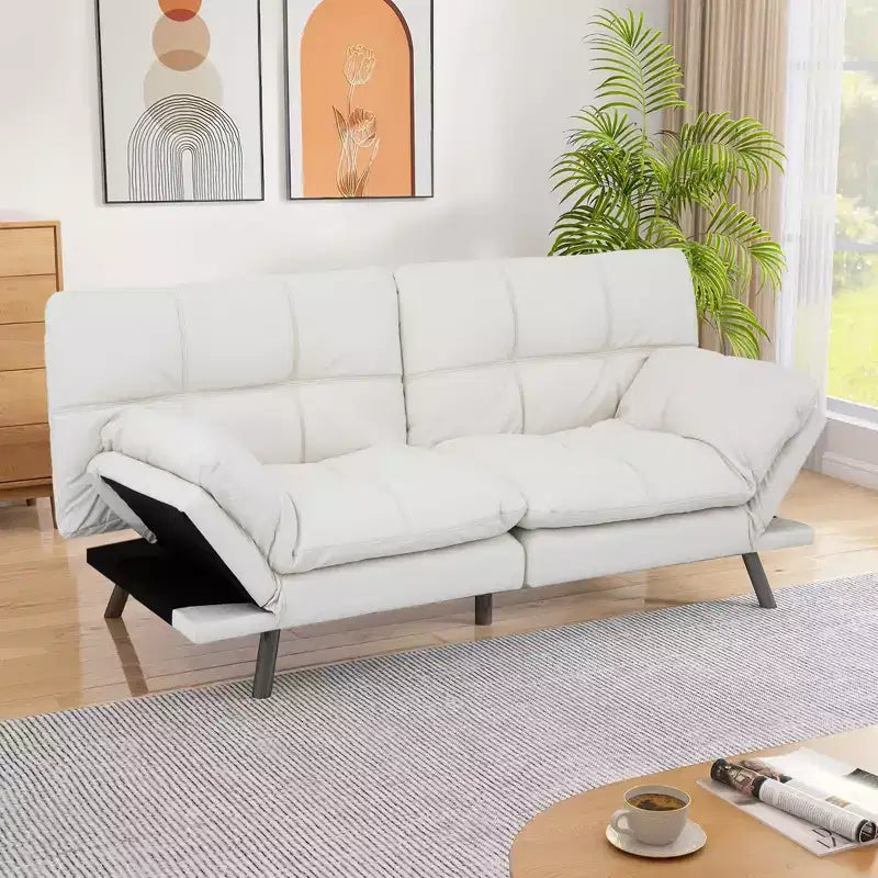 Dyonery 71, divano letto in ecopelle convertibile, futon letto in memory foam, divano letto moderno piccolo con schienale sdoppiato per soggiorno