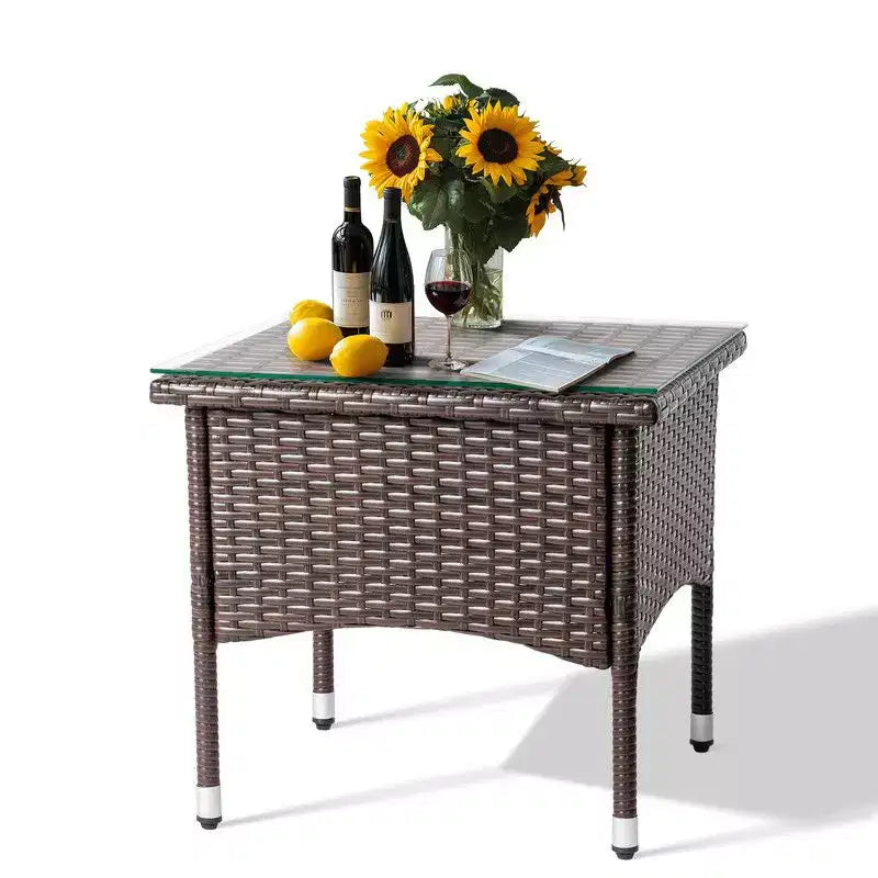 Karl Home|Patio Brown Wicker Square Side Table End Table