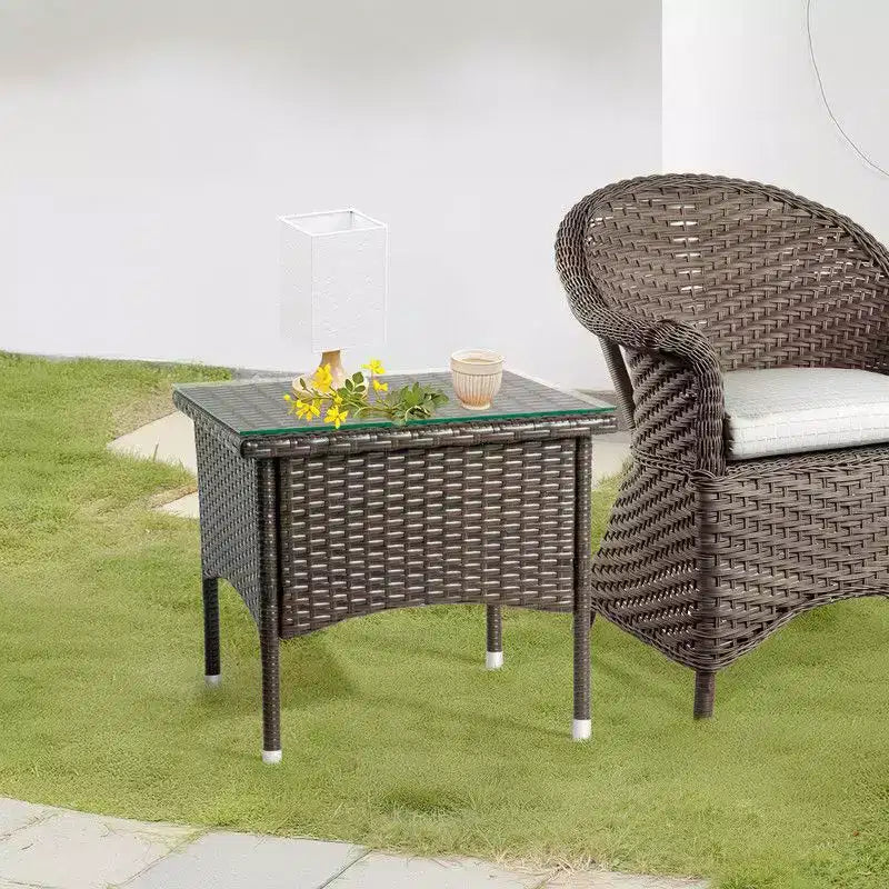Tavolino laterale quadrato in vimini marrone per esterni Karl Home|Patio