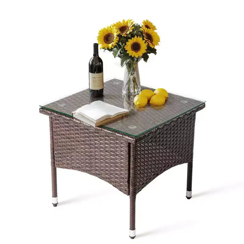 Tavolino laterale quadrato in vimini marrone per esterni Karl Home|Patio
