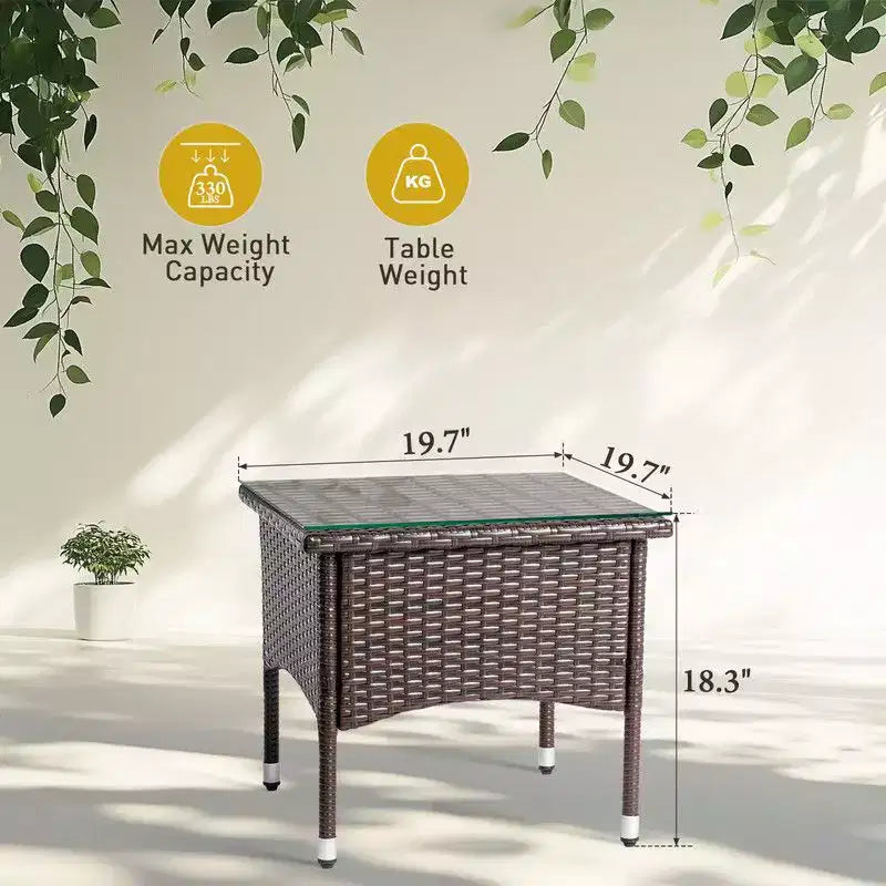 Tavolino laterale quadrato in vimini marrone per esterni Karl Home|Patio