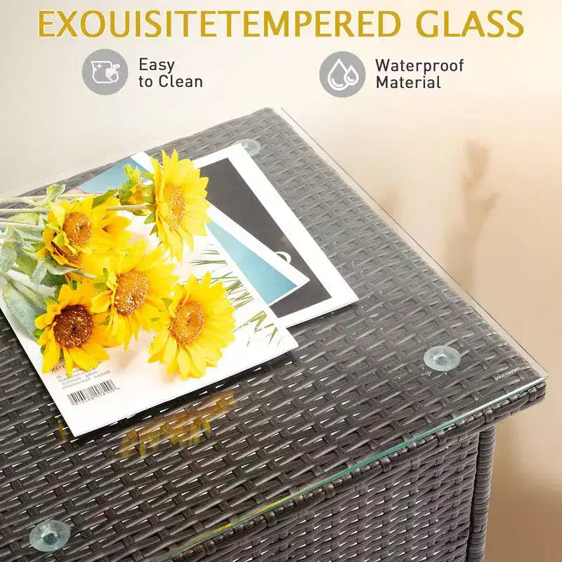 Tavolino laterale quadrato in vimini marrone per esterni Karl Home|Patio