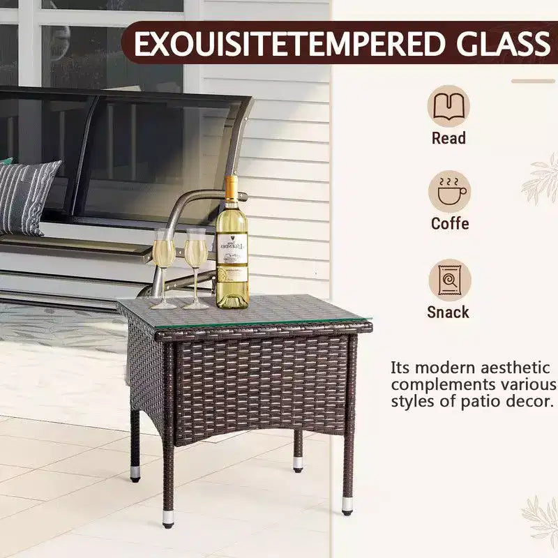 Tavolino laterale quadrato in vimini marrone per esterni Karl Home|Patio