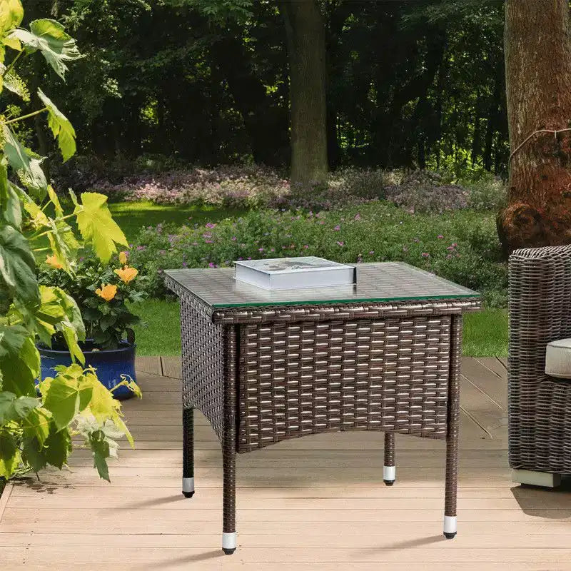 Tavolino laterale quadrato in vimini marrone per esterni Karl Home|Patio