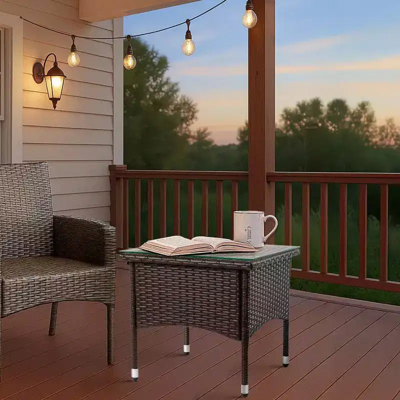 Tavolino laterale quadrato in vimini marrone per esterni Karl Home|Patio
