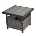 NAYSAYE Patio End Table Wicker Side Table PE Rattan Imitation Wood Top with Umbrella Hole for Outdoor Use, Gray, 22*22*18