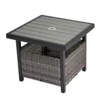 NAYSAYE Patio End Table Wicker Side Table PE Rattan Imitation Wood Top with Umbrella Hole for Outdoor Use, Gray, 22*22*18