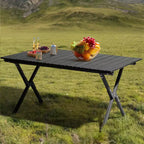 NAYSAYE Table d'appoint de patio, table de camping pliante en acier au carbone, conception enroulable, capacité de charge de 100 kg pour l'extérieur, noir, 33.86*23.62*16.54