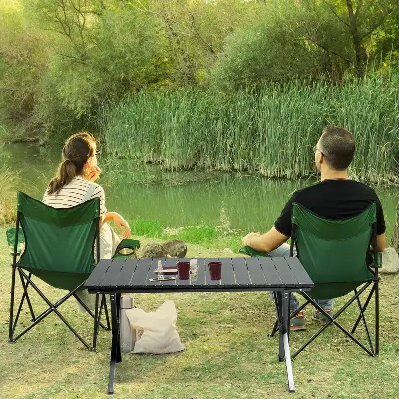 NAYSAYE Table d'appoint de patio, table de camping pliante en acier au carbone, conception enroulable, capacité de charge de 100 kg pour l'extérieur, noir, 33.86*23.62*16.54
