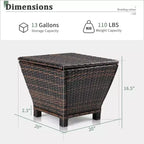 NAYSAYE Table d'appoint de patio trapézoïdale en rotin PE avec rangement de 49 litres, dégradé de marron, pour usage extérieur, marron, 50,8 x 50,8 x 41,9 cm