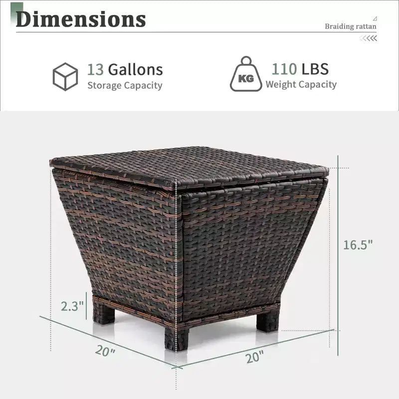 NAYSAYE Table d'appoint de patio trapézoïdale en rotin PE avec rangement de 49 litres, dégradé de marron, pour usage extérieur, marron, 50,8 x 50,8 x 41,9 cm