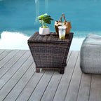 NAYSAYE Table d'appoint de patio trapézoïdale en rotin PE avec rangement de 49 litres, dégradé de marron, pour usage extérieur, marron, 50,8 x 50,8 x 41,9 cm