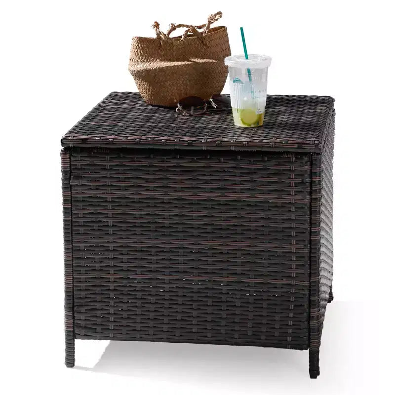NAYSAYE Patio End Table Square Folding PE Rattan Side Table 27Gallon Storage with Lid for Outdoor Use, Black, 20.8*20.8*19.6
