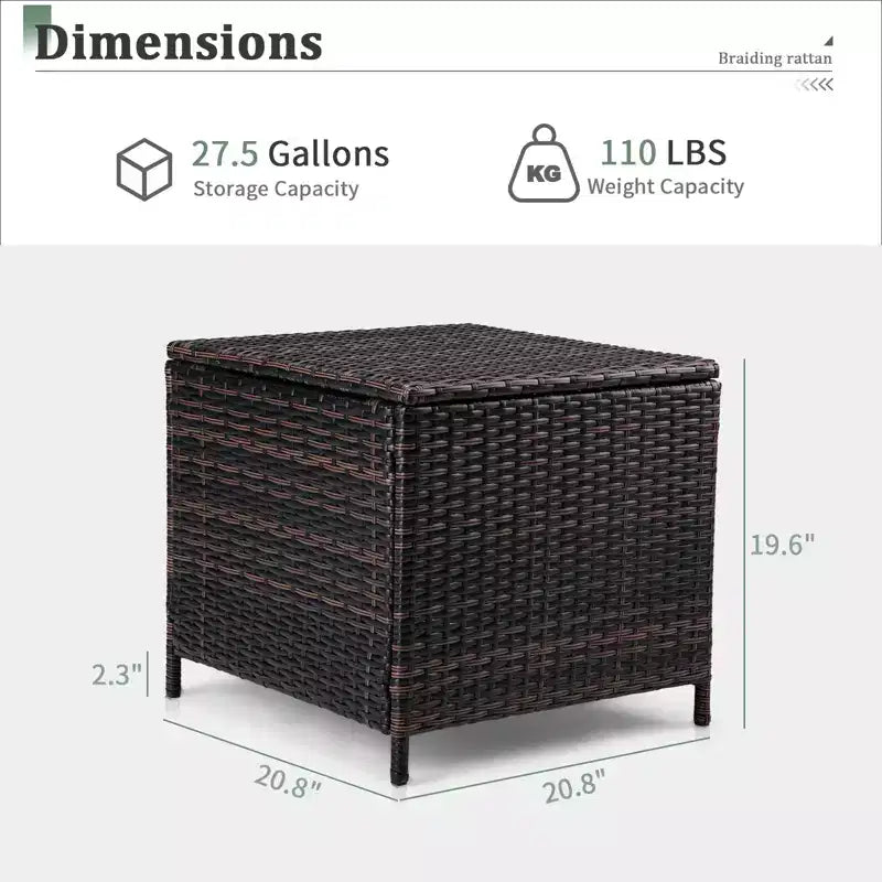 NAYSAYE Tavolino da Giardino Pieghevole Quadrato in Rattan PE con Contenitore da 27 Galloni e Coperchio per Esterni, Nero, 20.8*20.8*19.6