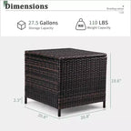 NAYSAYE Tavolino da Giardino Pieghevole Quadrato in Rattan PE con Contenitore da 27 Galloni e Coperchio per Esterni, Nero, 20.8*20.8*19.6