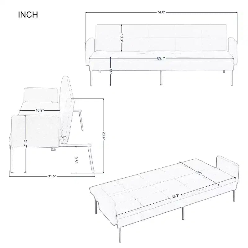 MAYEERTY 74.8 Divano Letto Futon Convertibile con Schienale Regolabile in 5 Posizioni