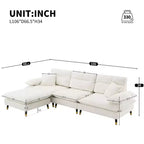 Canapé sectionnel convertible en L Okak 106 places avec pouf mobile et pieds réglables bicolores, canapé en chenille nuage pour salon, appartement