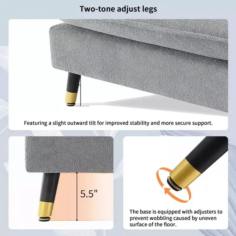 Divano componibile trasformabile Okak 106 a L con 4 posti e pouf mobile, gambe regolabili bicolore, divano in ciniglia Cloud per soggiorno, appartamento