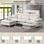 Canapé sectionnel convertible en L Okak 106 places avec pouf mobile et pieds réglables bicolores, canapé en chenille nuage pour salon, appartement