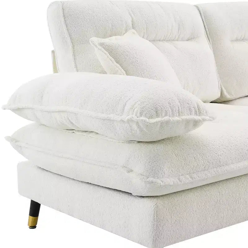 Canapé sectionnel convertible en L Okak 106 places avec pouf mobile et pieds réglables bicolores, canapé en chenille nuage pour salon, appartement