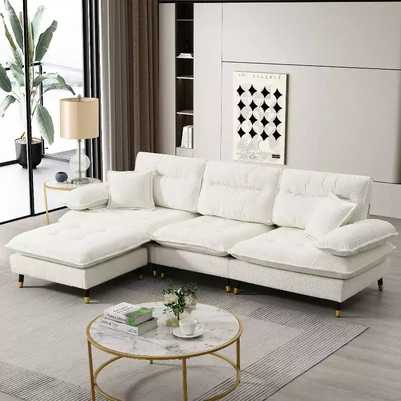 Okak 106 L-Shaped Convertible Sectional Sofa 4 Seat with Movable Ottoman&2-tone Adjust Legs,Cloud Chenille Couch for Living Room,Apartment