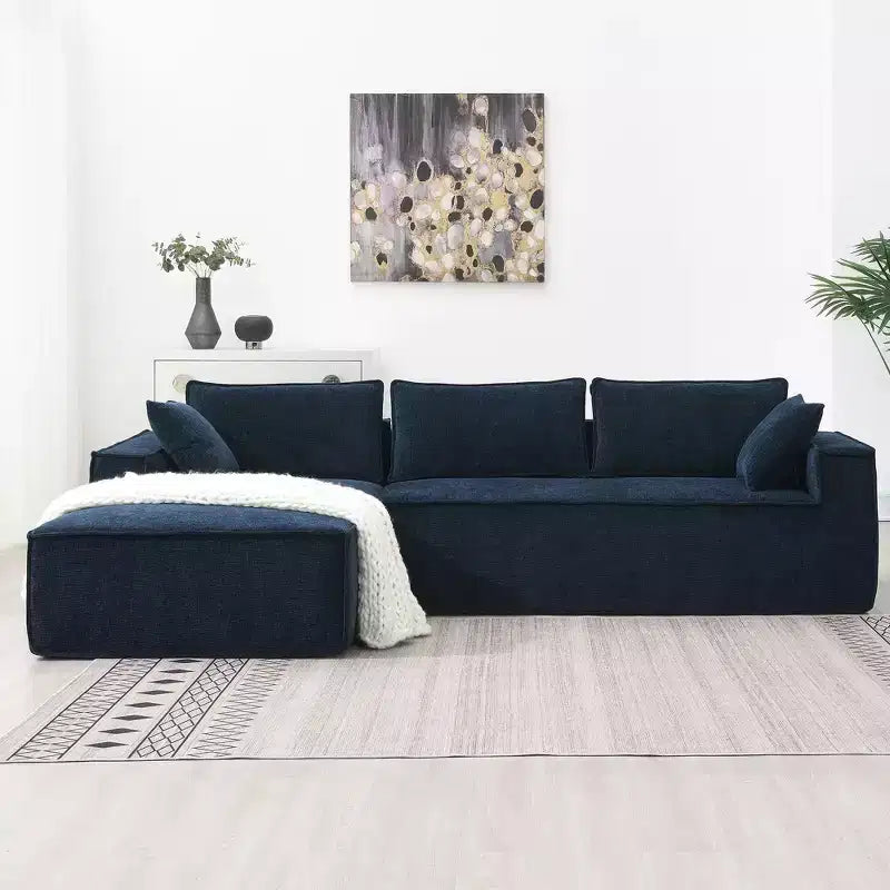 Divano componibile minimalista a L Okak, in ciniglia, da terra, imbottito compresso, 2 pezzi a combinazione libera per soggiorno, appartamento