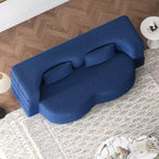 Divano componibile trasformabile moderno Okak, divano a pavimento con 2 cuscini, divano rivestito in tessuto Teddy, materasso pieghevole, nessun assemblaggio richiesto