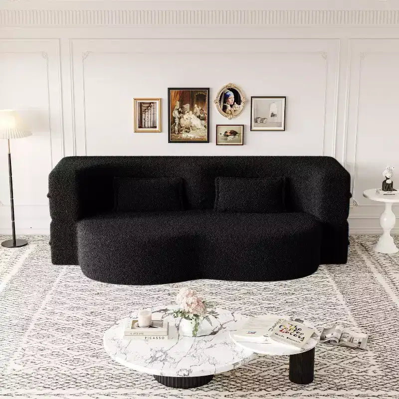 Okak Canapé modulable moderne convertible Canapé de sol avec 2 oreillers Tissu bouclé Rembourré Matelas pliant Aucun assemblage requis