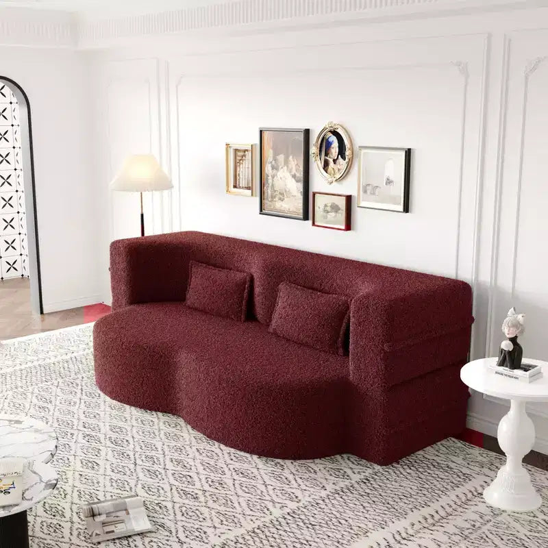 Okak Canapé modulable moderne convertible Canapé de sol avec 2 oreillers Tissu bouclé Rembourré Matelas pliant Aucun assemblage requis