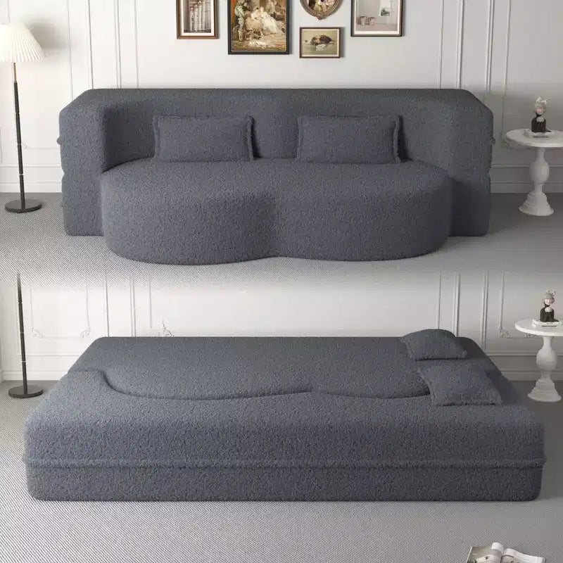 Okak Canapé modulable moderne convertible Canapé de sol avec 2 oreillers Tissu bouclé Rembourré Matelas pliant Aucun assemblage requis