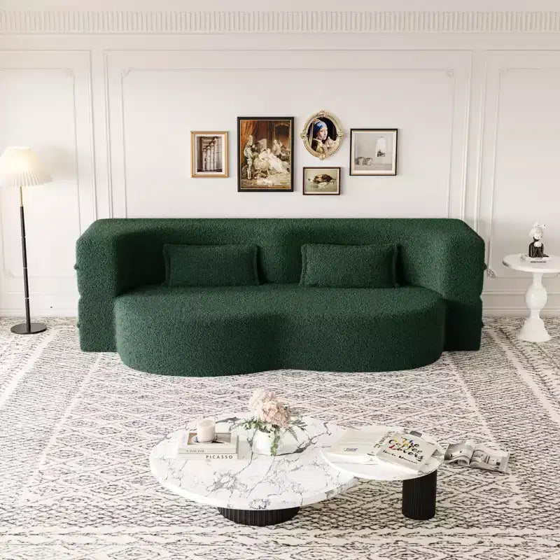 Okak Canapé modulable moderne convertible Canapé de sol avec 2 oreillers Tissu bouclé Rembourré Matelas pliant Aucun assemblage requis