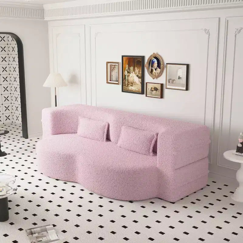 Okak Canapé modulable moderne convertible Canapé de sol avec 2 oreillers Tissu bouclé Rembourré Matelas pliant Aucun assemblage requis