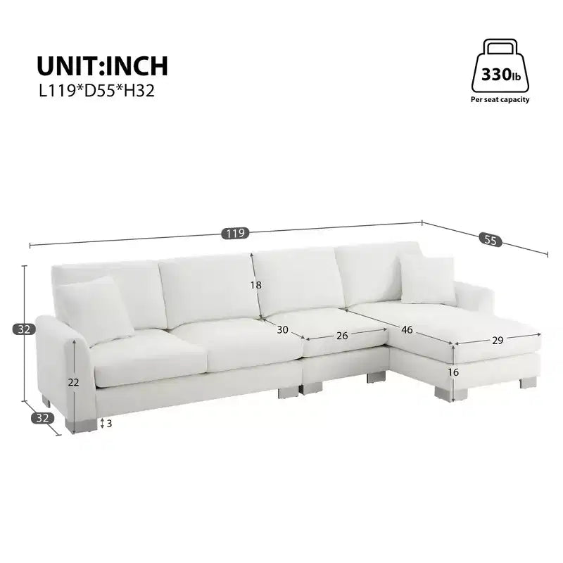 Divano componibile a 5 posti Okak Luxury 119 a forma di L extra large con penisola e 2 cuscini, divano in ciniglia effetto nuvola per soggiorno, appartamento, ufficio, blu