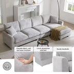 Divano componibile a 5 posti Okak Luxury 119 a forma di L extra large con penisola e 2 cuscini, divano in ciniglia effetto nuvola per soggiorno, appartamento, ufficio, blu