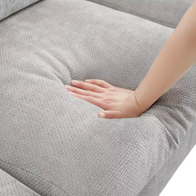 Divano componibile a 5 posti Okak Luxury 119 a forma di L extra large con penisola e 2 cuscini, divano in ciniglia effetto nuvola per soggiorno, appartamento, ufficio, blu