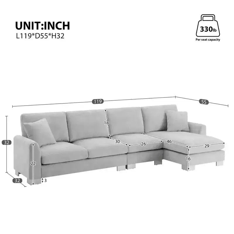Divano componibile a 5 posti Okak Luxury 119 a forma di L extra large con penisola e 2 cuscini, divano in ciniglia effetto nuvola per soggiorno, appartamento, ufficio, blu