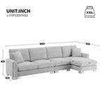 Divano componibile a 5 posti Okak Luxury 119 a forma di L extra large con penisola e 2 cuscini, divano in ciniglia effetto nuvola per soggiorno, appartamento, ufficio, blu