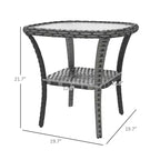 Tables d'appoint en rotin Okak Outdoor avec étagère de rangement, Table basse d'appoint de patio à 2 niveaux avec plateau en verre pour l'extérieur et l'intérieur, pour jardin, balcon, cour, piscine