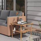 Tables d'appoint en rotin Okak Outdoor avec étagère de rangement, Table basse d'appoint de patio à 2 niveaux avec plateau en verre pour l'extérieur et l'intérieur, pour jardin, balcon, cour, piscine