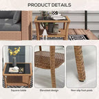 Tables d'appoint en rotin Okak Outdoor avec étagère de rangement, Table basse d'appoint de patio à 2 niveaux avec plateau en verre pour l'extérieur et l'intérieur, pour jardin, balcon, cour, piscine
