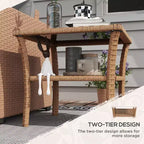 Tables d'appoint en rotin Okak Outdoor avec étagère de rangement, Table basse d'appoint de patio à 2 niveaux avec plateau en verre pour l'extérieur et l'intérieur, pour jardin, balcon, cour, piscine