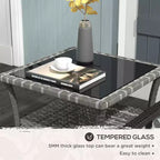 Tables d'appoint en rotin Okak Outdoor avec étagère de rangement, Table basse d'appoint de patio à 2 niveaux avec plateau en verre pour l'extérieur et l'intérieur, pour jardin, balcon, cour, piscine